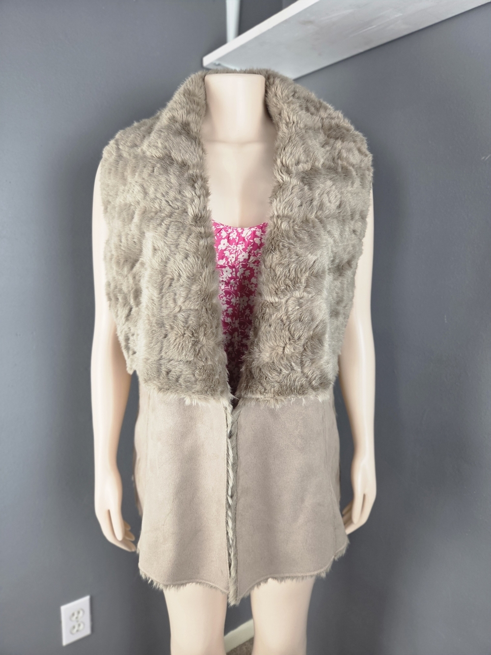 Magaschoni Taupe Faux Fur Trim Vest